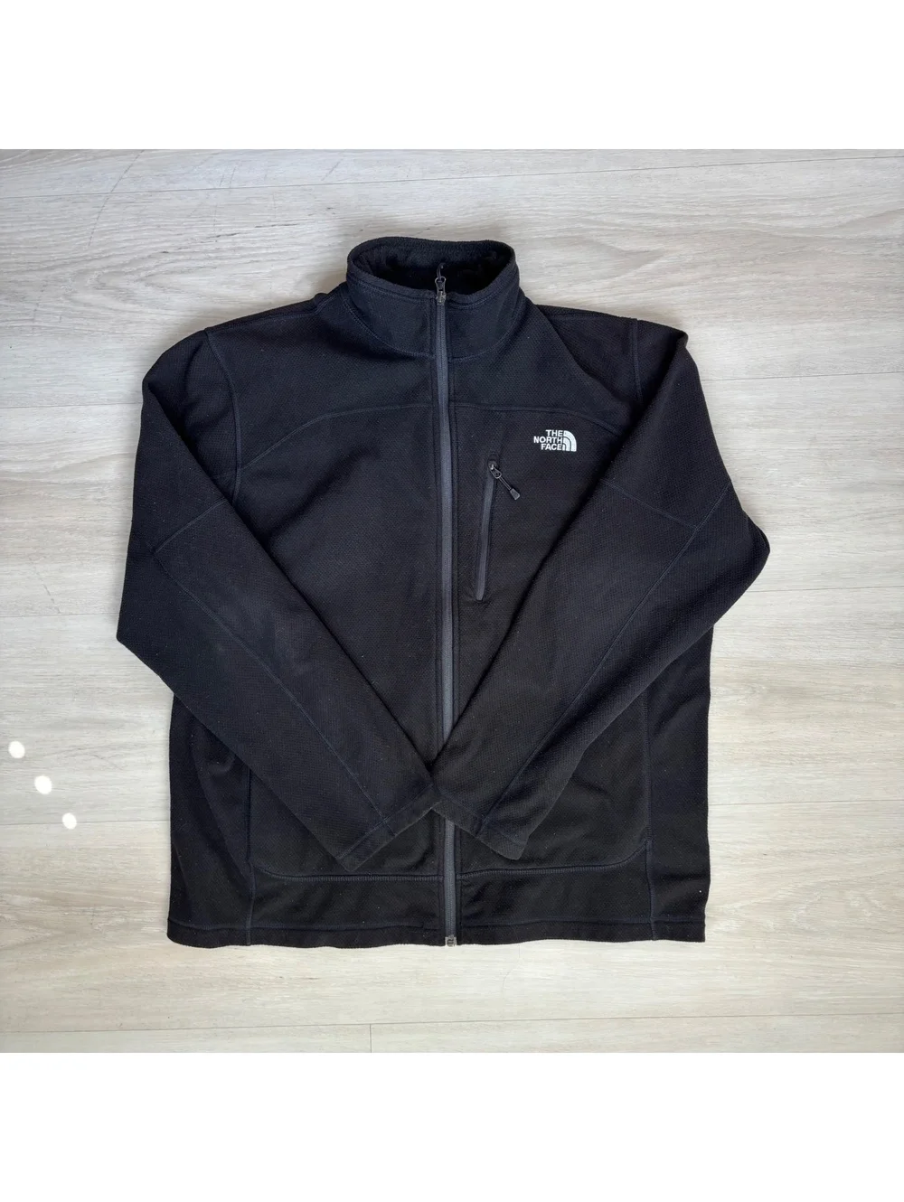 The North Face Mens XL Black Full Zip Fleece Jacket Zip Chest Pocket Outdoor